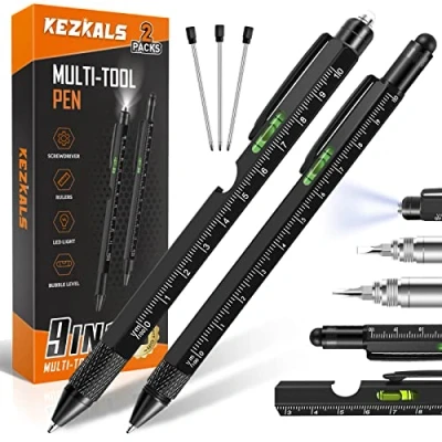 Afbeelding van KEZKALS Cadeaus voor mannen, 2pack 9 in 1 Multi Tool Pen Set, verjaardagscadeaus mannen die alles hebben, gadgets geschenken papa, kerstcadeaus hem kous vullers