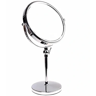 Afbeelding van HIMRY 8&quot; Voetstukspiegel Hoogte Verstelbaar, 10x Vergrotende, Tweezijdige Draaibare Tafel Cosmetische Spiegel Scheerspiegel Make up Spiegel, Voor Badkamer en Slaapkamer, Chromen Afwerking KXD3101
