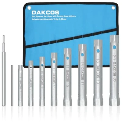 Afbeelding van DAKCOS 10 stuks doos steeksleutel set met Tommy Bar, 6 22mm metrische kraan sleutel set, buisvormige