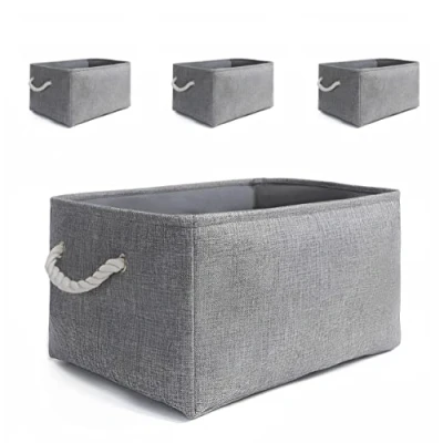 Afbeelding van Mangata opvouwbare opbergdoos, verstevigde stoffen opbergmand met handgrepen voor kast, speelgoed, M, 4 stuks, grijs