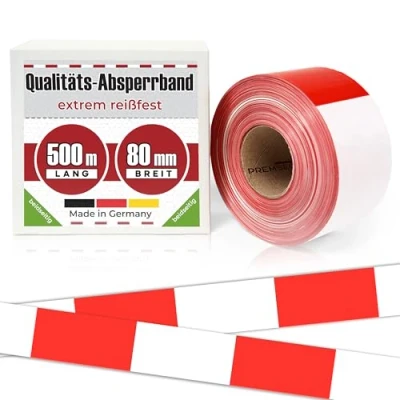 Afbeelding van Afsluitband afzetlint afzetband 500m rood wit waarschuwingstape bouwplaats afzetten voor brandweer politie rode markeringstape in de doos extreem scheurvast 80 mm x 35 µm bouwplaatsband uitzetten kinderen