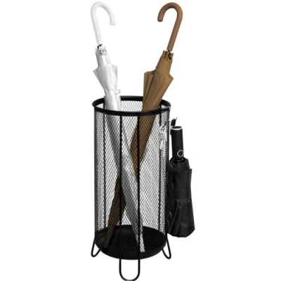 Afbeelding van WOLTU Paraplustandaard, metaal, 23 x 49 cm, van draadgaas, ronde parapluhouder, met wateropvangbak, 4 haken, voor vouwparaplu&#039;s, zakparaplu&#039;s, antraciet