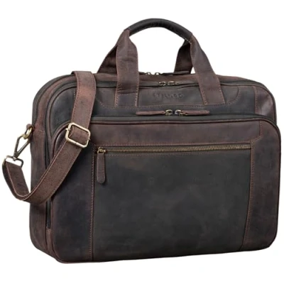Afbeelding van STILORD &#039;Nelson&#039; businesstas herenleer 15,6 inch laptoptas grote aktetas schoudertas vintage rundsleer, Kleur:donker bruin