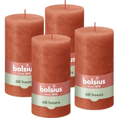 Afbeelding van Bolsius Stompkaars Rustiek Earthy Orange 13 cm / ø 7 4 Stuks