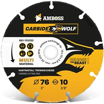 Afbeelding van Amboss Carbide Wolf Ø 76 mm Multi hardmetalen slijpschijf voor haakse slijper (flex,Bosch uva) hout (met spijkers), kunststof, plastic, gips houtsnijschijf, universeel zaagblad, speedcutter