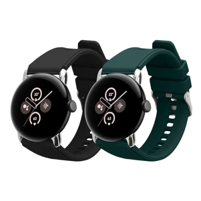 Afbeelding van kwmobile 2x horlogebandjes geschikt voor Google Pixel Watch 2 / 1 bandje Smartwatch bandjes van TPU Activity tracker horloge band in zwart donkergroen