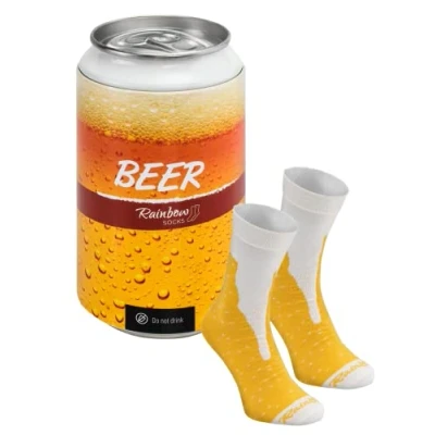 Afbeelding van Rainbow Socks Man Vrouw Sokken Bier in Blik Cadeau Grap 1 Paar