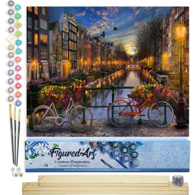 Afbeelding van Figured&#039;Art Schilderen op Nummer Volwassenen canvas Kanaal in Amsterdam Handwerk acrylverf Kit DIY Compleet 40x50cm met houten lijst