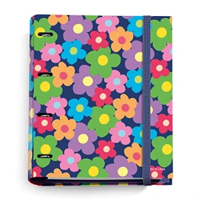 Afbeelding van Miquelrius Carpebloc, ordner met 4 ringen + navulverpakking 100 vellen A4 geruit, Carpesano rubberen sluiting, Agatha Ruiz de la Prada, bloem