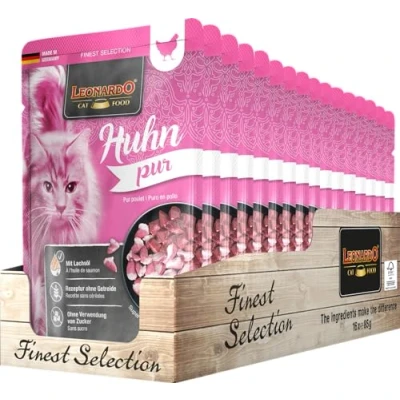 Afbeelding van Leonardo zak [16 x 85 g pure kip] natvoer zonder granen voor katten compleet voer in praktische afzonderlijke porties