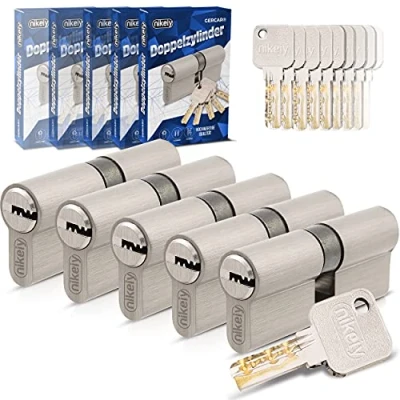 Afbeelding van GERCAR Pro gelijksluitend 5x cilinderslot 30/30 set 5 profielcilinders incl. 25 sleutels 60 mm deurslot 5er cilinder lengte: 60mm, A:30 B:30 messing mat massief