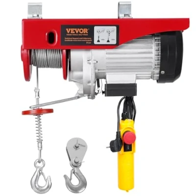 Afbeelding van VEVOR Elektrische katrol met dubbele kabel, max. belasting 400 kg, kabelafstandsbediening 4,2 m, hefhoogte enkele kabel 12 noodstop, hefbrug voor garage, magazijn, fabriek
