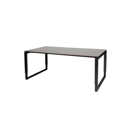 Afbeelding van Domino Plus vergadertafel, hoogte instelbaar (62 85cm) met 180x100cm &#039;zwevend&#039; logan eiken 25mm blad en zwart (RAL9011) O poot frame