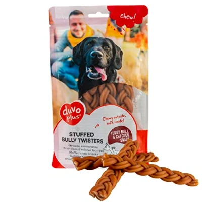 Afbeelding van Duvoplus Hondensnack Hond Chew! Gevulde Bully Twisters 15cm 7pcs 252g Bruin 7st