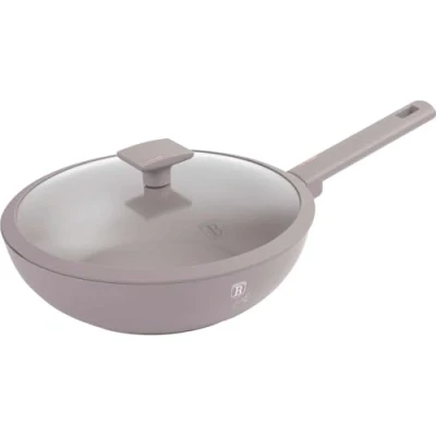Afbeelding van Berlinger Haus Wokpan met titanium coating en deksel 30 cm Taupe Collection Efficiënt modern