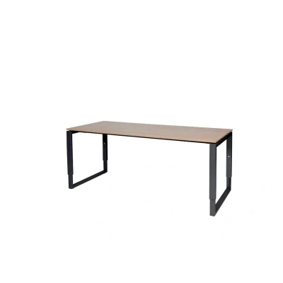 Afbeelding van Domino Plus bureau, hoogte instelbaar (62 85cm) met 180x80cm &#039;zwevend&#039; havana/ kersen licht 25mm blad en zwart (RAL9011) O poot frame
