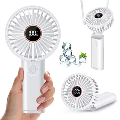 Afbeelding van draagbare mini ventilator, 3600 mAh, USB, oplaadbare zakventilator, kleine handventilator met 6 snelheden, elektrische bureauventilator op batterijen, stil, externe batterij, wit