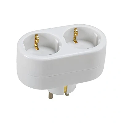 Afbeelding van SIMON Brico Stopcontactadapter met dubbel stopcontact 16 A en aarding, ideaal voor op reis, wit