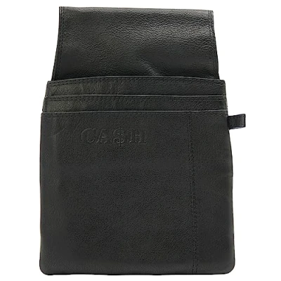 Afbeelding van Leren kelner portemonnee riemtas, ober Portefeuille heupzak, praktische en handige etui, licht, zwart