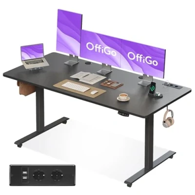 Afbeelding van OffiGo in Hoogte Verstelbaar Bureau, 160cm Elektrisch Bureau met USB, 2 Geheugenfuncties, voor Kantoor, Thuis, Gaming, Zwart