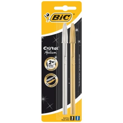 Afbeelding van Bic balpen Cristal Shine, blister met 2 stuks (goud en zilver)