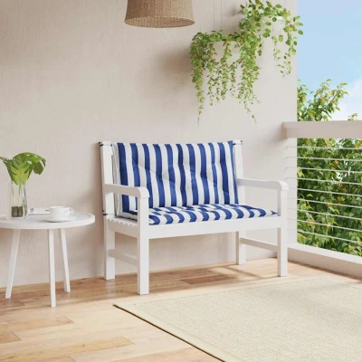 Afbeelding van Tuinbankkussens 2 st gestreept 100x50x7 cm stof wit en blauw