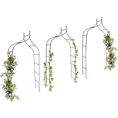 Afbeelding van Relaxdays 3x rozenboog metaal dubbele spits weervast plantensteun tuinboog groen