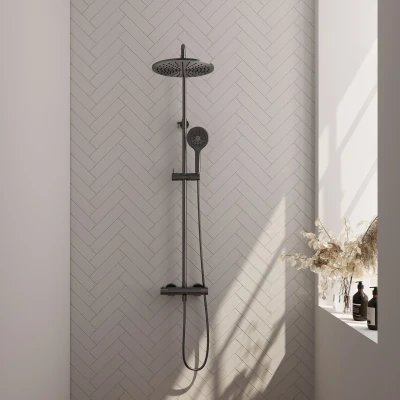 Afbeelding van Brauer gunmetal Edition Regendoucheset opbouw hoofddouche 30cm glijstang handdouche rond 3 standen gladde knoppen PVD geborsteld