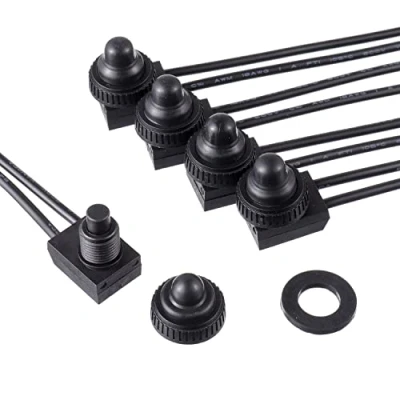 Afbeelding van EPLZON KP 107 Waterdichte Drukknop Schakelaar 12V ON/Off SPST met 4.5&#039;&#039;Lijnen voor Motorfiets/Auto (Pack van 5 stuks)