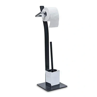 Afbeelding van Relaxdays Vrijstaande toiletaccessoireset GRAO toiletrolhouder wc borstel, antraciet