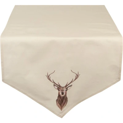 Afbeelding van Clayre &amp; Eef Tafelloper 50x160 cm Beige Bruin Katoen Hert Tafelkleed