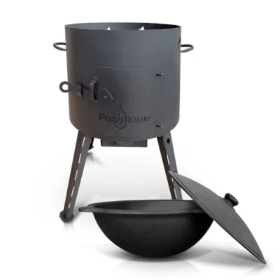 Afbeelding van Utschak Kazan KazanoFF, vuurkachel met gietijzeren pan, ronde bodem deksel (12 liter), vuurschaal, camping, Kazan, goulashkanon Dutch Oven (set 1 12)