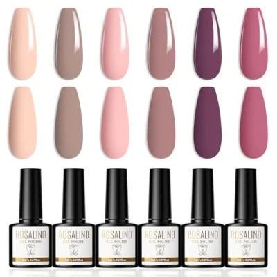 Afbeelding van ROSALIND Gel Nagellak 6 Kleuren Shellac Set Roze Paars Nude Soak Off UV/LED Nail Art Manicure Gellak Polish 8ml