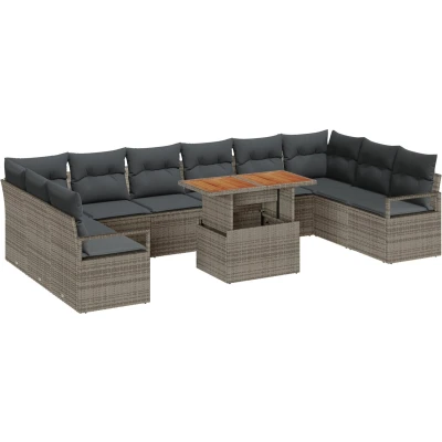 Afbeelding van vidaXL 11 delige Tuin Sofa Set met Kussens Grijze Poly Rattan, 2 zit Opslag &amp; Rattan