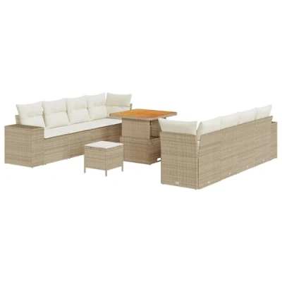 Afbeelding van vidaXL 11 Delige Tuin Sofa Set met Kussens Beige Poly Riet Acacia