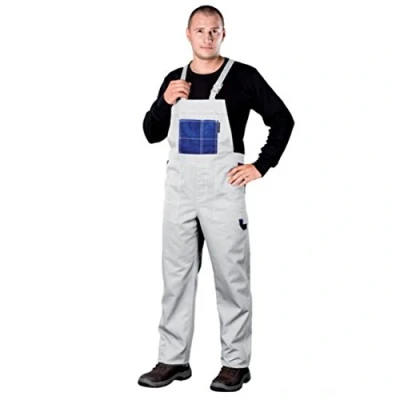 Afbeelding van REIS Multimaster MMS Beschermende Tuinbroek Verstelbare Pasvorm, Meerdere Zakken, Duurzame Stof, 65% Polyester 35% Katoen, Kleur: Wit Blauw, Maat: 48