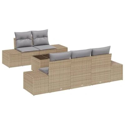 Afbeelding van vidaXL 6 delige Tuin Sofa Set met Kussens Beige Poly Rattan