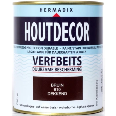 Afbeelding van Hermadix Houtdecor Verfbeits Dekkend 610 Bruin 0,75 liter Tuinbeits