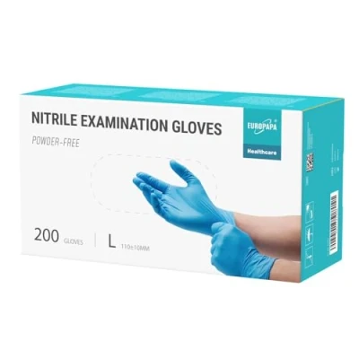 Afbeelding van EUROPAPA® 200 x wegwerphandschoenen, nitrilhandschoenen, poedervrij, onderzoekshandschoenen, EN455 EN374, latexvrij, verkrijgbaar in de maten S, M, L en XL (L, Blauw)