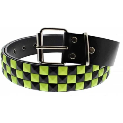 Afbeelding van Zac&#039;s Alter Ego Chessboard 3 row pyramid studs Riem Zwart/Geel