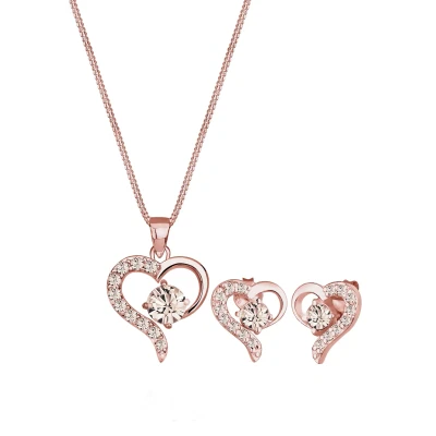 Afbeelding van Elli Dames Sieraden Set Hart Hanger Oorsteker met Kristallen in 925 Sterling Zilver
