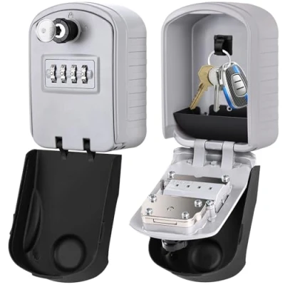 Afbeelding van Extra grote sleutelslotbox ENONEO 4 cijferig slot en reservesleutelcombinatiesleutelkluis, wandmontage outdoor waterdichte sleutelopbergbox kasten voor thuiskantoor, garage, schoolfabriek (grijs)