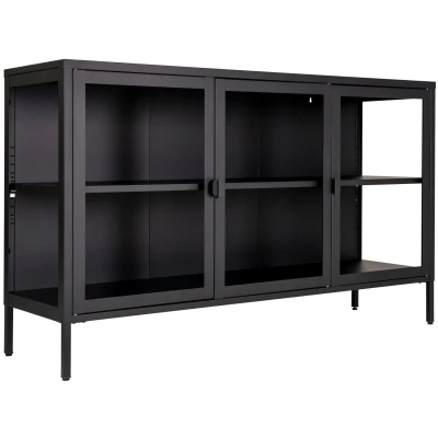 Afbeelding van Brisbane dressoir 3 glazen deuren zwart.