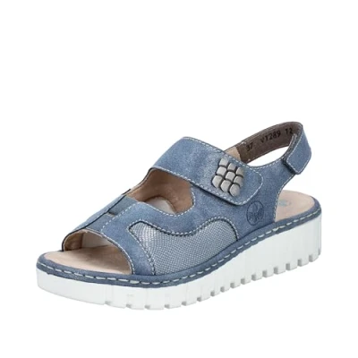 Afbeelding van Rieker V1389 Damessandalen met sleehak, blauw, 39 EU, EU