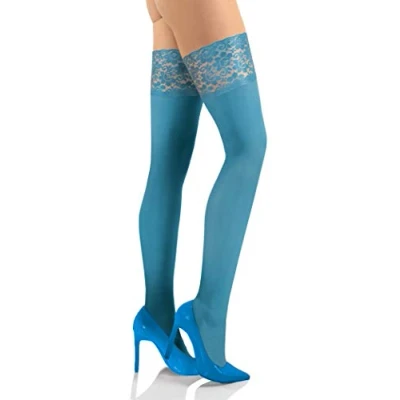 Afbeelding van sesto senso Halterloze kousen, 50 denier, kant, microvezel, 1 stuk, ondoorzichtig, voor dames, donker turquoise, XL/XXL