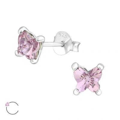 Afbeelding van JoyS Zilveren vlinder oorbellen 5 mm Swarovski kristal lila paars