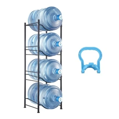 Afbeelding van VEVOR Waterfleshouder met 4 niveaus, enkele rij, voor flessen, draagvermogen van 76 kg, robuuste waterkan keuken, kantoor, woonkamer, zwart