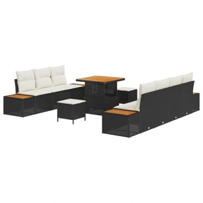 Afbeelding van vidaXL 10 delige ligbed set met kussens zwart poly rattan acacia