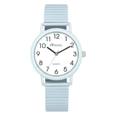 Afbeelding van Ravel Dames Pastel Gekleurde Fashion Horloge op Expander Armband (36mm case) Analoge Quartz R0237.06.1 Blauw, Hemelsblauw, Large watch 36mm case
