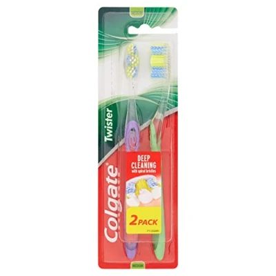 Afbeelding van Colgate Twister Fresh Medium Handtandenborstel 2pk, multidimensionale reiniging, verwijdert geurveroorzakende bacteriën, reinigt tussen tanden en langs het tandvlees, diep voor een frisse